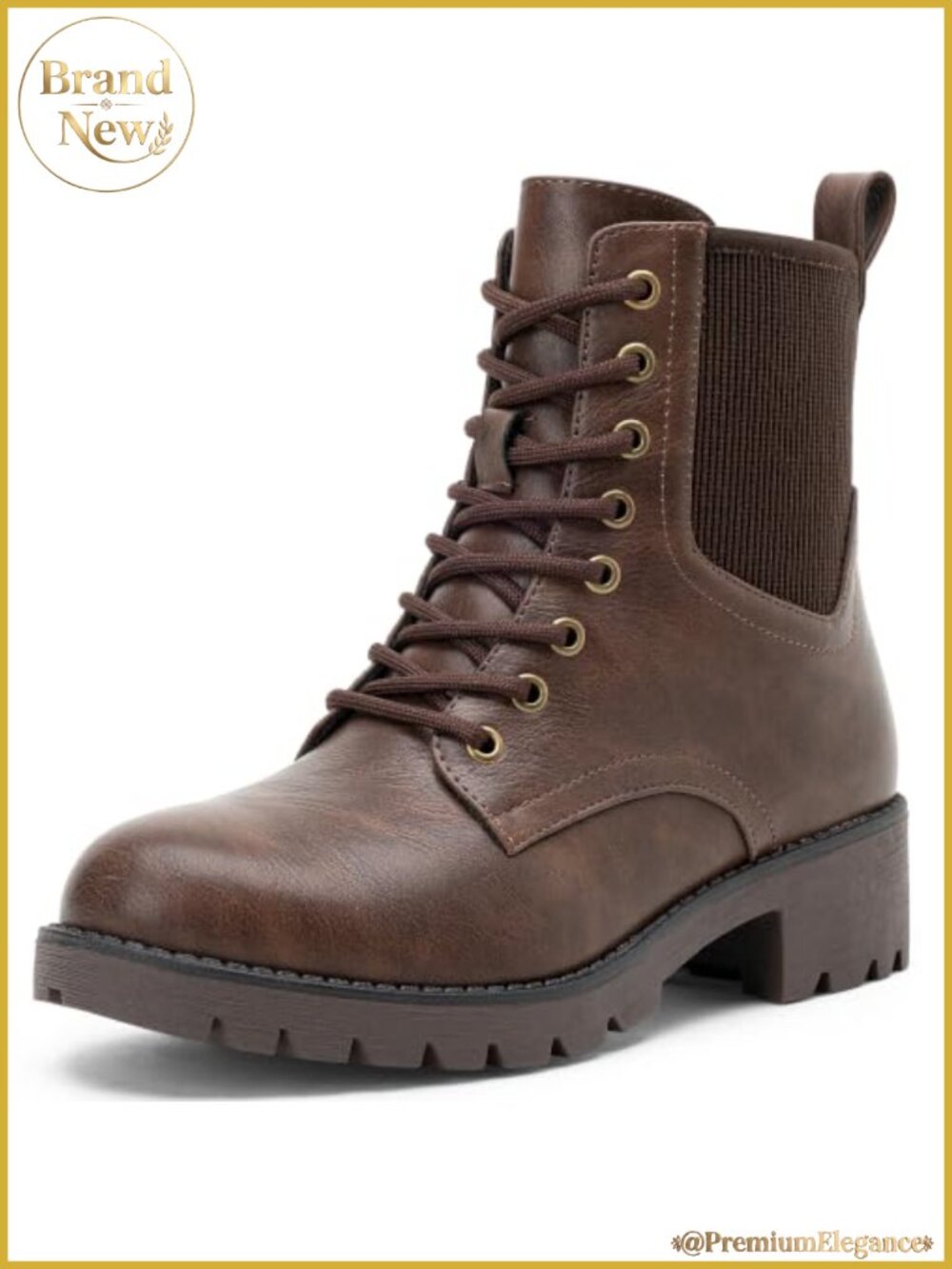 Faux Leather Lace Up Combat Ankle Boots Lug Sole Memory Foam
